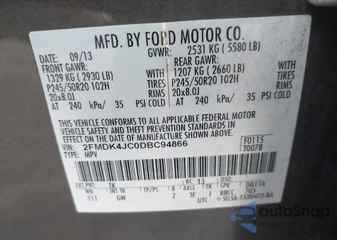 2013 Ford Edge Sel from USA, damaged, VIN 2FMDK4JC0DBC94866
